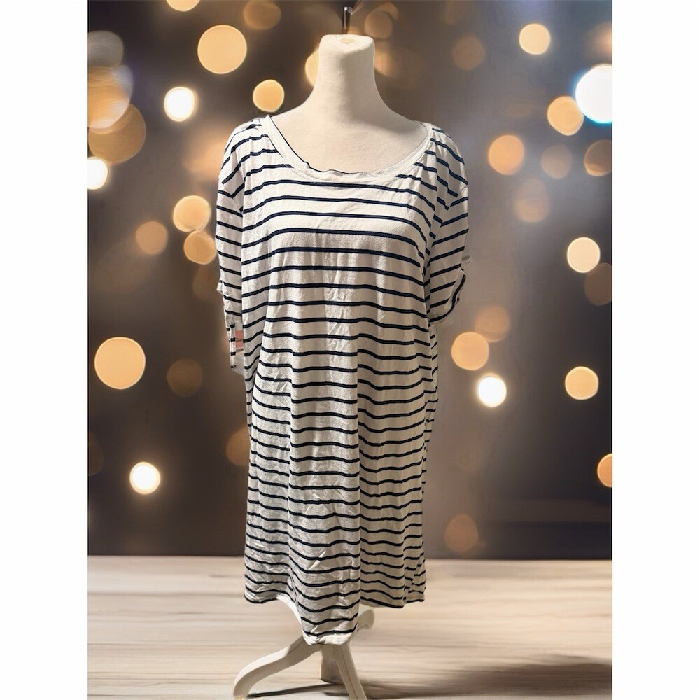 Just Be Tunic Top Womens 2XL Navy & White Striped 3/4 Sleeve Scoop Neck